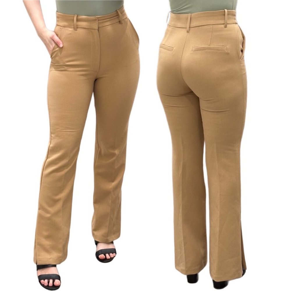 Abercrombie & Fitch Tan High-Rise Straight-Leg Trousers